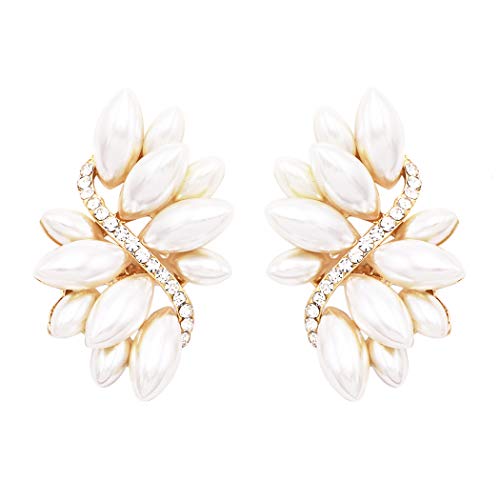 Rosemarie Collections Women's Dazzling Crystal Marquis Leaf Cluster Statement Clip On Earrings, 1.87" - style: Cream Faux Pearl Gold Tone
