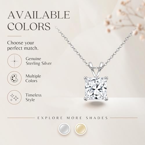 B. BRILLIANT Sterling Silver AAA Cubic Zirconia Princess-cut 7mm CZ Solitaire Necklace for Women Bridesmaids - color: Sterling Silver