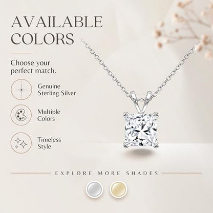 B. BRILLIANT Sterling Silver AAA Cubic Zirconia Princess-cut 7mm CZ Solitaire Necklace for Women Bridesmaids - color: Sterling Silver