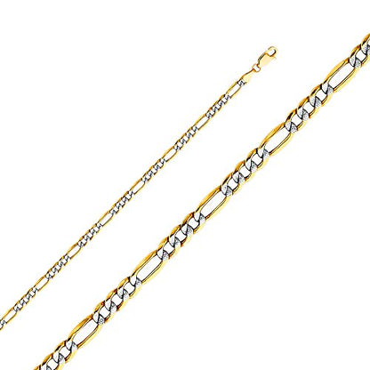 14k Yellow Gold-Hollow 3+1 Figaro Chain Link - size: Length 22 Inches, style: 14k 4.4mm (Pave 2-Tone)