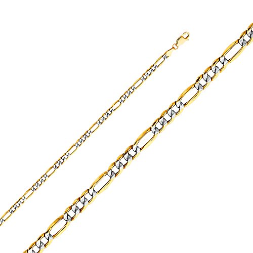 14k Yellow Gold-Hollow 3+1 Figaro Chain Link - size: Length 24 Inches, style: 14k 4.4mm (Pave 2-Tone)