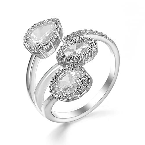Kokoma Shiny Diamond Teardrop Open Statement Ring for Women Girls Rhinestone CZ Crystal Leaf Climber Wrap Finger Band Engagement Promise Rings Bands Fashion Jewelry Gifts for Mother's Day - color: White