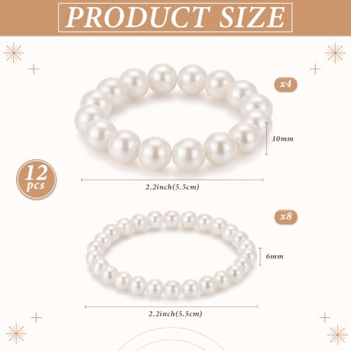 12 Pcs Pearl Bracelets for Women Faux Pearl Bracelet Stackable Boho Jewelry for Daily Wear Bridesmaid Bridal Wedding