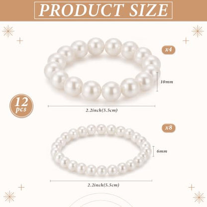 12 Pcs Pearl Bracelets for Women Faux Pearl Bracelet Stackable Boho Jewelry for Daily Wear Bridesmaid Bridal Wedding