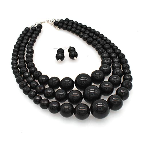 Big Chunky Pearl Necklace and Earrings Set Large Costume 1920s Faux Pearls Gatsby Accessories - color: Big White Pearl Necklace