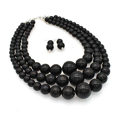 Big Chunky Pearl Necklace and Earrings Set Large Costume 1920s Faux Pearls Gatsby Accessories - color: Big White Pearl Necklace