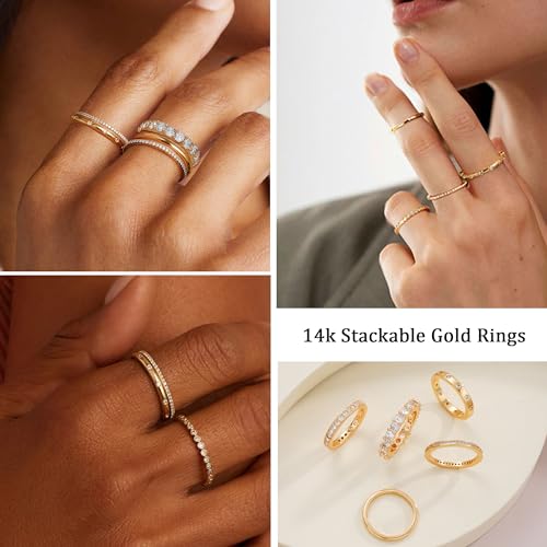 Gold Rings for Women Non Tarnish, 14k Gold Plated Dainty Stacking Cubic Zirconia Thumb Rings, Gold Knuckle Women Rings Set Jewelry Size 5-10 - color: gold-1