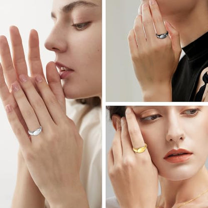 Titanium Steel Ring Signet Ring for Women Men Oval Smooth Seal Ring, Minimalist Fashion Couple Jewelry Gold/Silver/Black - color: Black