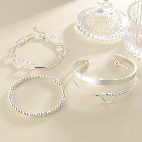 Gold Bracelets Stack Jewelry for Women Non Tarnish Waterproof | 14K Gold Plated Bangle Cuff Bracelet Set Accessories - color: Silver, style: Style A