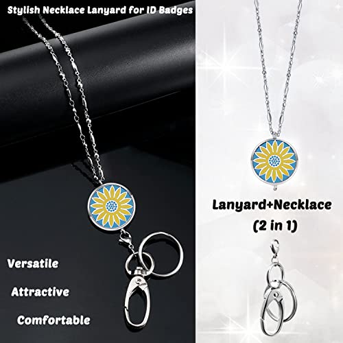Sunflower Lanyards for Women, Teacher Lanyards for ID Badges, Keys | Lanyard with ID Holder, Stainless Steel Necklace Keychain, Teacher Appreciation Gifts Employee Nurse Work Jewelry - color: Sunflower