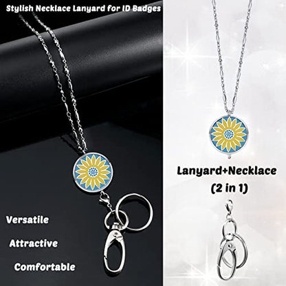 Sunflower Lanyards for Women, Teacher Lanyards for ID Badges, Keys | Lanyard with ID Holder, Stainless Steel Necklace Keychain, Teacher Appreciation Gifts Employee Nurse Work Jewelry - color: Sunflower