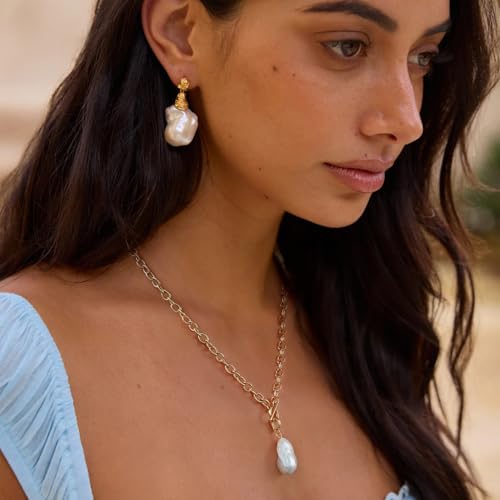 NUZON Sunburst Heart / 2-Tone Interlocking/CZ Evil Eye/Single Pearl/Love Heart Pendant Necklace for Women 14K Gold Chain Necklace Chunky Statement Jewelry - color: Detachable Pearl Pendant