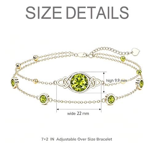 Midari 18K Gold Irish Infinity Celtic Knot Birthstone Layed Anklet Bracelet with 12 Months Birthstone Birthday Jewelry Gifts for Women Mom - color: 08-Peridot, size: Bracelet 7"-9"