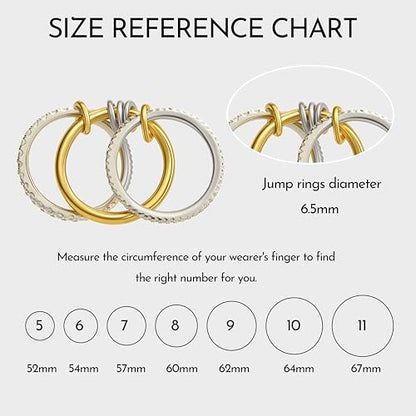 Stackable Rings for Women Non Tarnish,Dainty 18k Gold Plated CZ Cubic Zirconia Rings,Silver and Gold Rings Set,Multi-Link Connected Rings - color: Three rings set