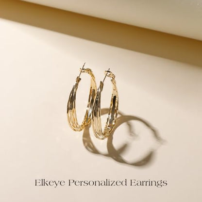 Golden Hoop Earrings For Women The Twisted Close-Fitting Hoop Shape Is Crafted With Gold-Plated Material And S925 Silver Pins Light Luxury Elegant Unique And Minimalist Style - color: Golden