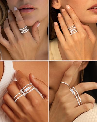 Honsny Stackable Gold Rings for Women Non Tarnish Engagement Wedding Bands | 18K Gold Plated, Cubic Zirconia Stacking Rings, Thumb Ring Set, Thin Eternity Promise Wedding Bands, Size 6 7 8 9 10 11 - color: Silver 1