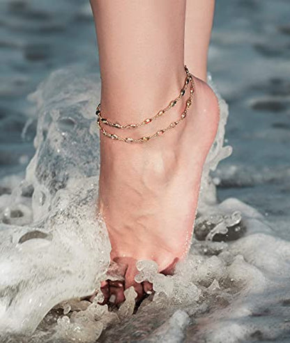 Barzel 18K Gold Plated Gold and Multi Color Crystal Baguette Anklet - color: Multicolor Dark Oval