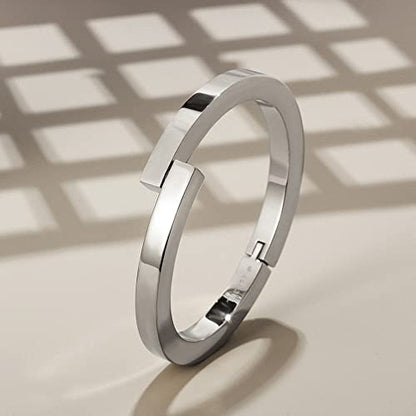 CIUNOFOR Bracelet bangle Large size for Men Polished Finish Cuff Black White Bangle Stainless Steel Metal Bracelet with Simple Twisted Line Design Jewelry Gifts for Women (Silver, Large)