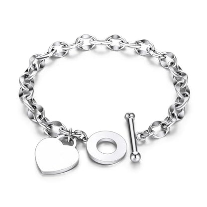 kelistom 316L Stainless Steel Love Heart Charm Bracelet for Women Romantic Gift Silver/Rose/18k Gold Plated OT Clasp Bracelets - color: heart polished-white