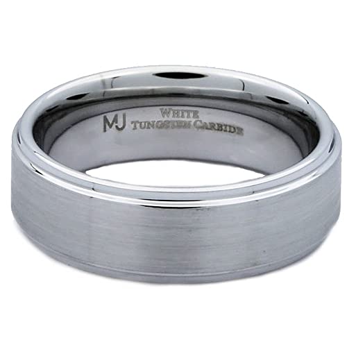 Tungsten Carbide Wedding Bands That Feature Different Finishes and Edge Colors - color: White/Brushed-8mm