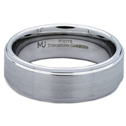 Tungsten Carbide Wedding Bands That Feature Different Finishes and Edge Colors - color: White/Brushed-8mm