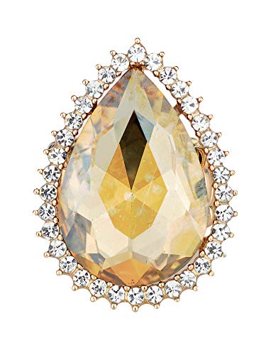 NYFASHION101 Radiant Teardrop Stone Adjustable Cocktail Statement Ring - color: Clear Encircled Teardrop, Light Brown