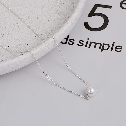 Kyerlyn Dainty Pearl Pendant Necklaces for Women 14K Gold Plated Handmade Layered Pearl Chain Necklace Delicate Layered Pearl Necklace Everyday Jewelry Gift - color: Big Pearl-Silver
