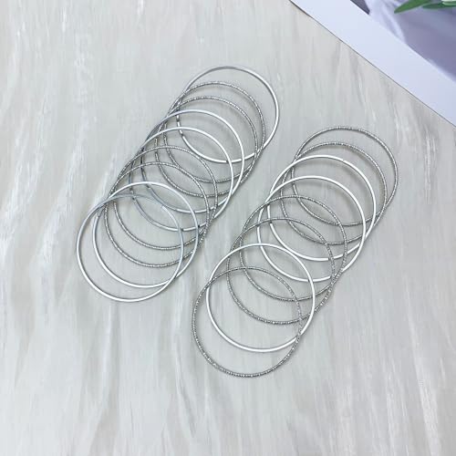 YBMYCM 10Pcs Gold-plated Bangle Bracelet Set for Women Multi Layer Stackable Wide Bangles Indian Chunky Bangle Bracelets Ethnic Glossy Textured Bracelets Wedding Outfit Jewelry - style: 17pcs-Silver