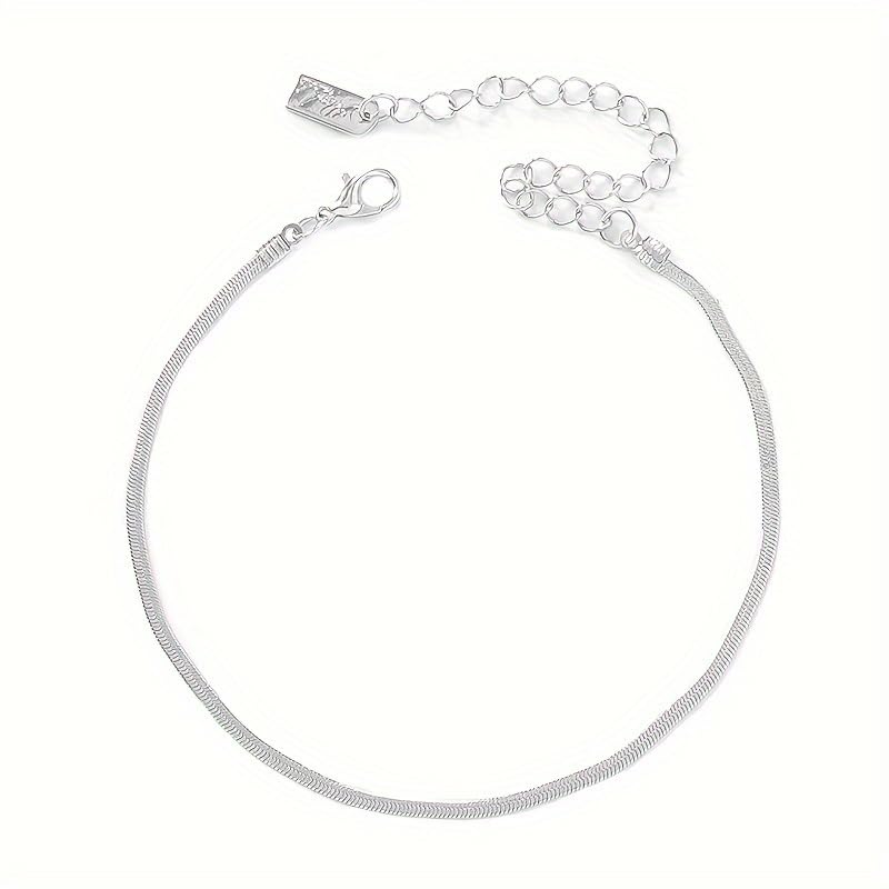 1PC Silver Square Pendant Snake Chain Anklet, Minimalist Adjustable Foot Accessory(Silver)