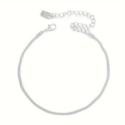 1PC Silver Square Pendant Snake Chain Anklet, Minimalist Adjustable Foot Accessory(Silver)