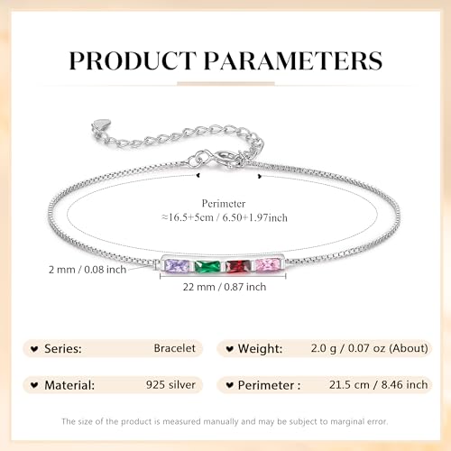 Sterling Silver Personalized 1-6 Birthstone Bracelet for Women Mothers Day Bracelet for Mom Daughter Custom Dainty Jewelry for Christmas Birthday Gift Ideas - style: Silver-4 stones