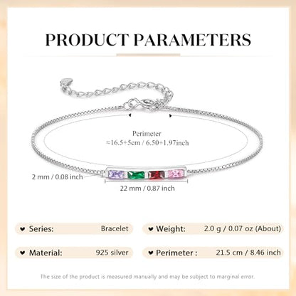 Sterling Silver Personalized 1-6 Birthstone Bracelet for Women Mothers Day Bracelet for Mom Daughter Custom Dainty Jewelry for Christmas Birthday Gift Ideas - style: Silver-4 stones