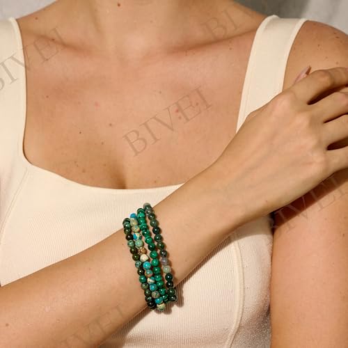 Bivei 6mm Beaded Bracelets for Women Handmade Semi Precious Natural Stone Stretch Elastic Jewelry Yoga Protection Gifts - color: African Turquoise - Evolution, size: Small 6.5-6.7 inch