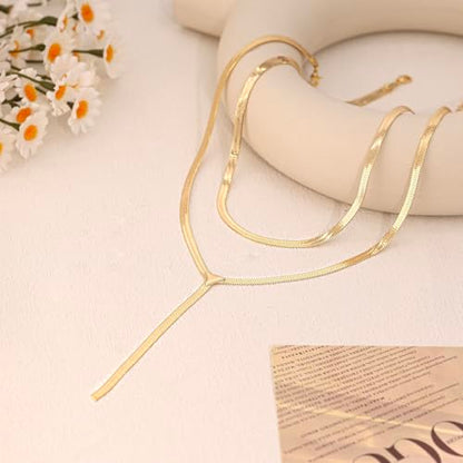 Long Necklaces for Women, Dainty Gold Drop Necklace 14k Gold Plated Y Shaped Lariat Necklace Simple Gold Necklaces for Women Trendy Chunky Long Necklace Formal Wedding Prom Necklace Jewelry - color: necklace-1-Gold