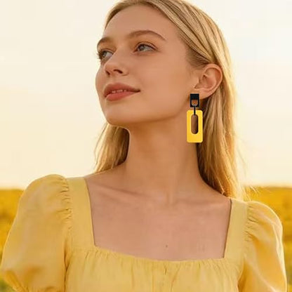 Boho Lightweight Retro Simple Acrylic Splicing Rectangle Earrings for Women Creative Exaggerated Statement Dangle Drop Earrings Jewelry - color: Black Yellow