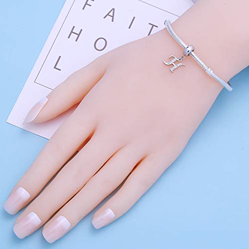 925 Sterling Silver Letter Charms Fits Pandora Bracelets, Gift for Women | A-Z Alphabet Initial Charm with CZ,Great gift for Christmas, Valentine's Day, Mother's Day. - color: H