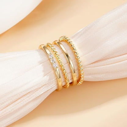 WEDDINEN 4PC Gold Rings for Women, S925 Sterling Silver 14k Gold Filled Plated Stackable Thin Thumb Ring Set Cubic Zirconia Dainty Stack Gold Knuckle Rings Set Size 6-10 - color: Gold, size: 10