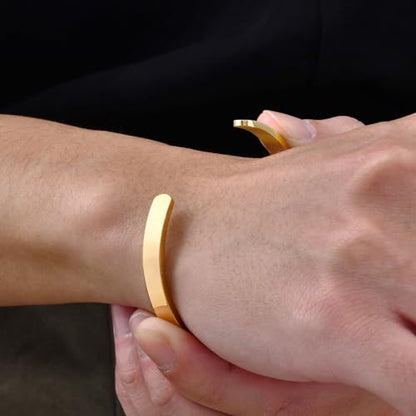 Stainless Steel Mens Cuff Bracelet : Minimal Cool Silver/Black/Gold Plated Open Metal Cuff Bangle Bracelets for Men,Mens Bracelet Jewelry Gift - color: Gold Plated-2-Pack, size: Medium( fit 5.5"-7.2" wrist)