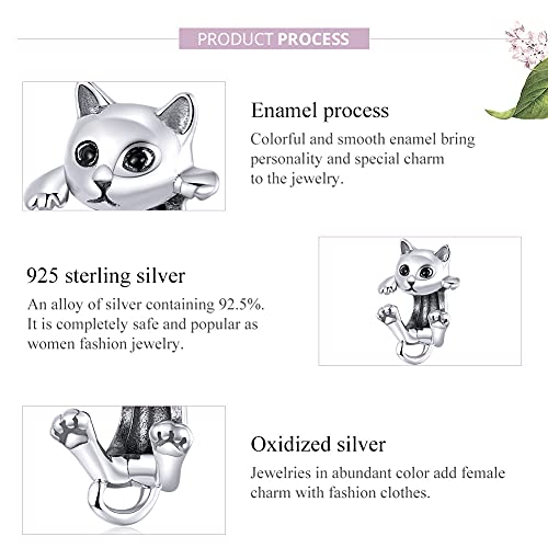 Hummingbird Charms For Bracelets 925 Sterling Silver Animal Dangle & Beads Butterfly Cat Beads Charms For Women Jewelry Gift - color: silver Cat