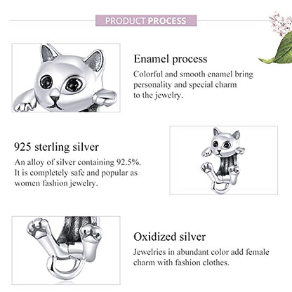 Hummingbird Charms For Bracelets 925 Sterling Silver Animal Dangle & Beads Butterfly Cat Beads Charms For Women Jewelry Gift - color: silver Cat
