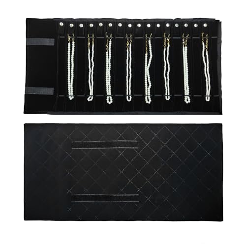 Travel Necklace Organizer, Tangle Free Jewelry Case, 16 Slots | Foldable,LightWeight Compact, Velvet Lining Jewelry Storage Bag for Chain Bracelet, Gift for Women Girls,Black Diamond - color: Black Diamond
