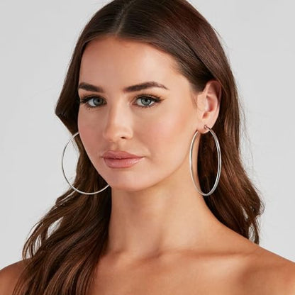 3mm Wide Large Hoop Earrings for Women Hypoallergenic 925 Sterling Silver Post Gold Earrings Lightweight Silver Hoop Earrings Oversize Big Gold Hoops 30/40/50/60MM - color: Silver, size: 70mm