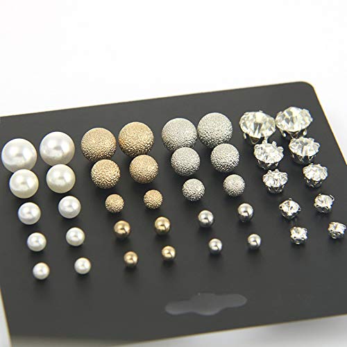 20 Pairs Stud Earrings Crystal Pearl Earring Set Ear Stud Earring for Women Men Silver and Gold for Christmas Gifts - color: 20 pairs