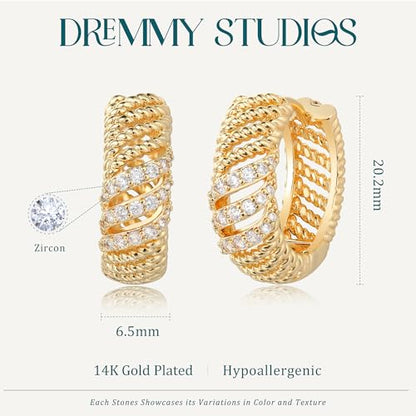 DREMMY STUDIOS Gold Dainty Huggie Hoop Earrings 18K Gold Plated Exquisite Open Tassel Dangle Charm Drop Sleeper Geometric Cross Coin Star Heart White CZ Simple Hypoallergenic Earrings for Women - color: Hollow-CZ