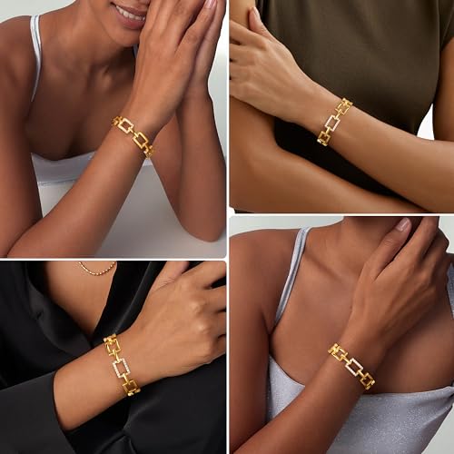 Gelbesty Infinity Love Knot Dainty Gold Bangle Bracelets for Women, 14K Gold Plated Adjustable 925 Silver Bracelet, Trendy Jewelry Gifts for Valentine's Day - color: Gold_Square&CZ