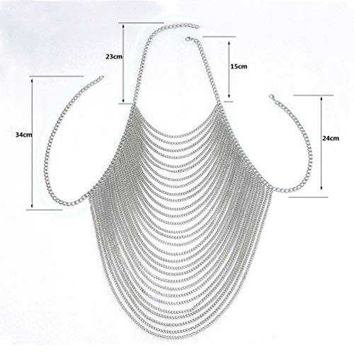 CHRAN Multi-Layer Body Chain Necklace, Gold Metal Chain Halter Top Jewelry, Sexy Chest Chain Accessory for Women - color: silver