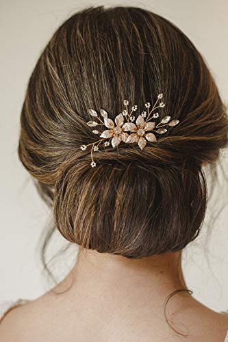 SWEETV Gold Bridal Hair Comb-Handmade Wedding Hair Clip Wedding Hair Accessories for Women - color: Gold-B