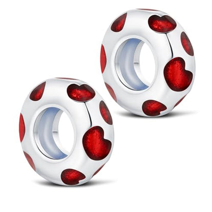 KEQ Clip Spacer Charm for Bracelet 925 Silver Pave Cubic Zirconia Clip Lock Stopper Bead Spacer For Women Bracelets Stopper Birthday Gifts European Openable Beads 2pcs - color: Red Heart