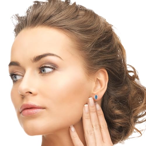 5 MM Natural Gemstone 925 Sterling Silver Hypoallergenic Studs Earrings Jewelry for Women Dainty Trendy Antiqued Silver Birthstone Earrings Jewelry Gifts for Women and Her - color: Blue Diamond
