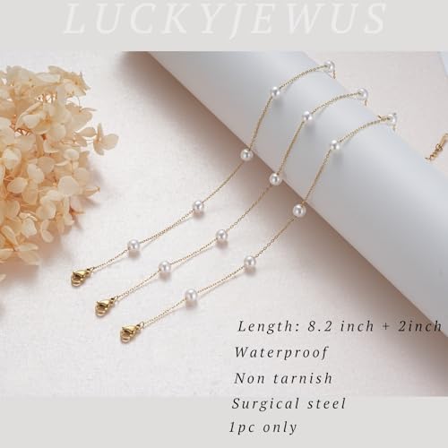 14k Gold Plated Pearl Ankle Bracelets for Women, Dainty Waterproof Anklets